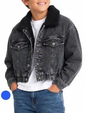 Highway Jeans Sherpa Lined Cropped Denim Jacket Black Wash Size M